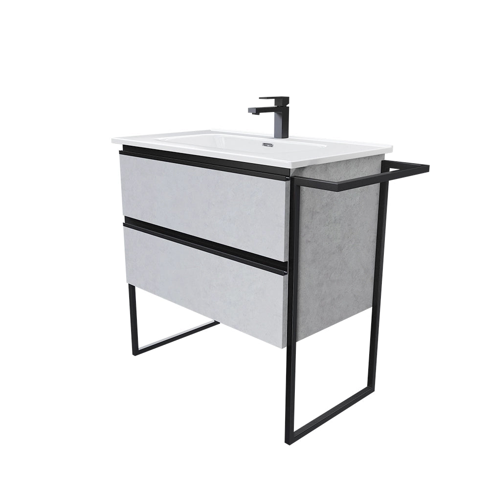 Mobile bagno a terra 100cm grigio cemento con lavabo in ceramica | Sapo