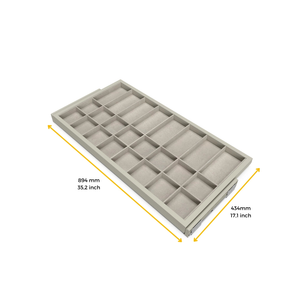 Kit Cassetto Organizzatore e Telaio per Armadio 900 mm in Alluminio e Plastica Emuca Grigio Pietra
