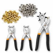 Set 3 Pinze Fustellatrice Cuoio Occhiellatrice Perforatrice con 100 Occhielli e Bottoni