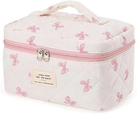 Borsa di Trucco Grande per Viaggio - Organizzatore per Cosmetici - Disegno di Tessuto a Maglia - 25 cm x 16 cm x 16 cm