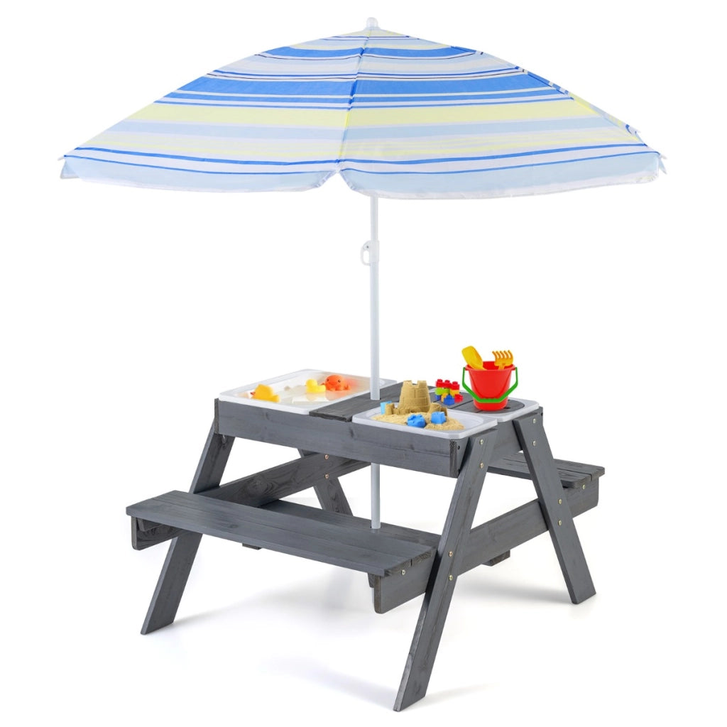 Set tavolo da picnic per bambini 3+ anni-Tavolo attivit¨¤ con sabbia acqua e 3 contenitori rimovibili con coperchio Grigio