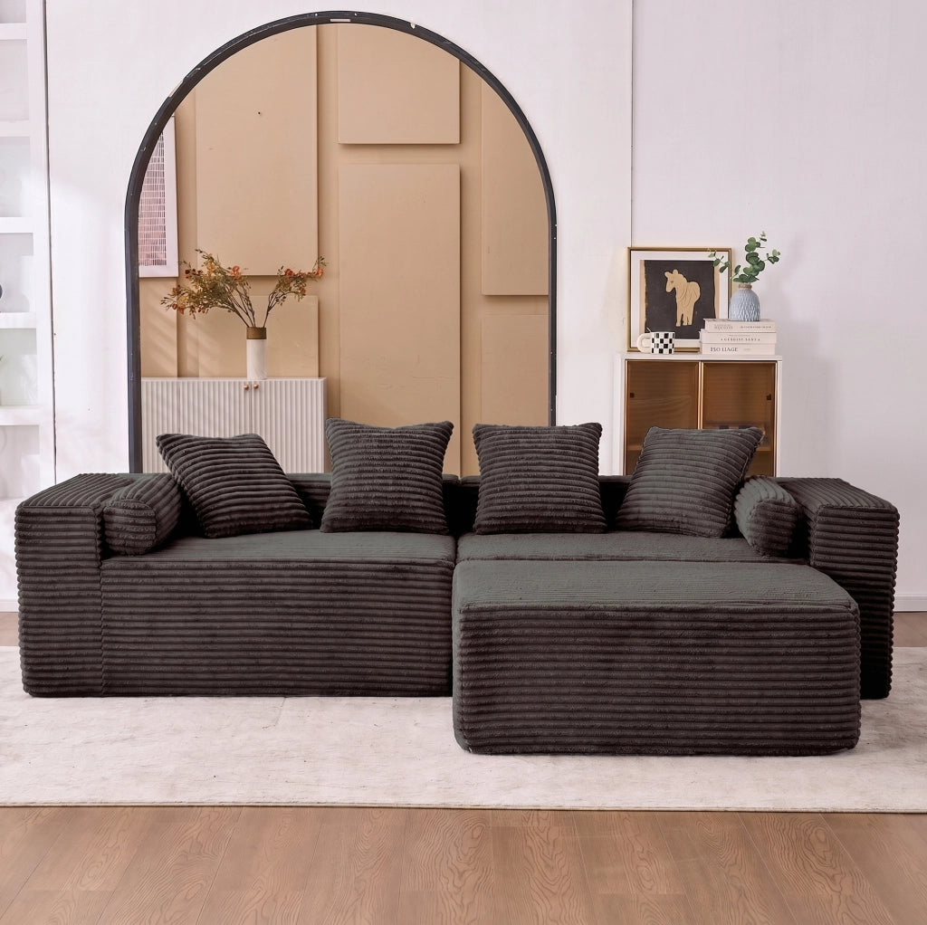 Divano modulare angolare con chaise; senza montaggio; tessuto nero