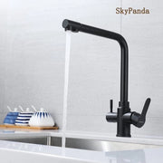 Kraan per cucina a 3 vie, rubinetto per acqua potabile con maniglione doppio, penetrazione 3-in-1, rubinetto a 360° girevole, con 2 uscite, in acciaio inossidabile, Nero Mat