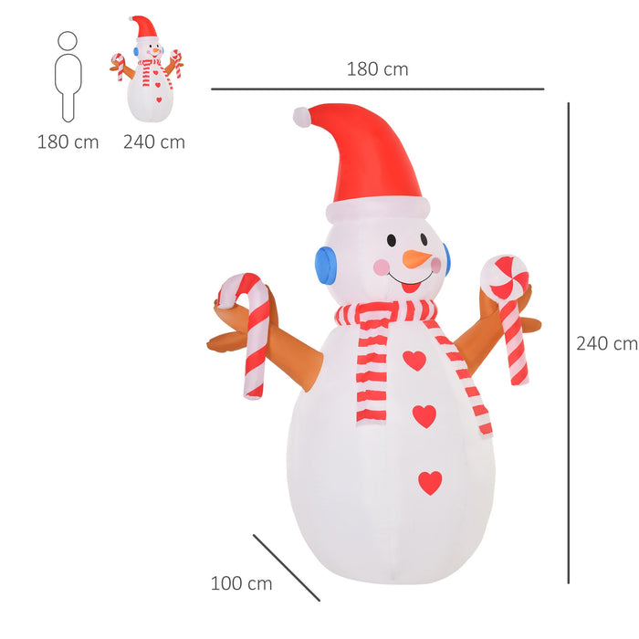 Pupazzo di Neve Gonfiabile Luminoso H240 cm con Luci a LED Bianco