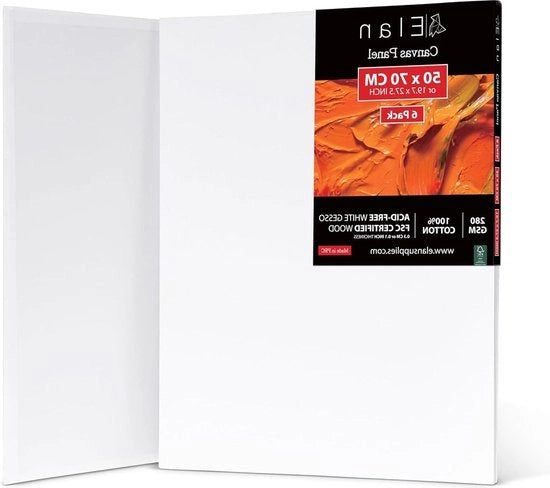 Scheda da Pittura in Canapa 50 x 70 6-pack - Grande Cartone da Pittura per Acrilica - 100% Canapa - Bianco - Scheda da Pittura per Acrilica Canapa grande