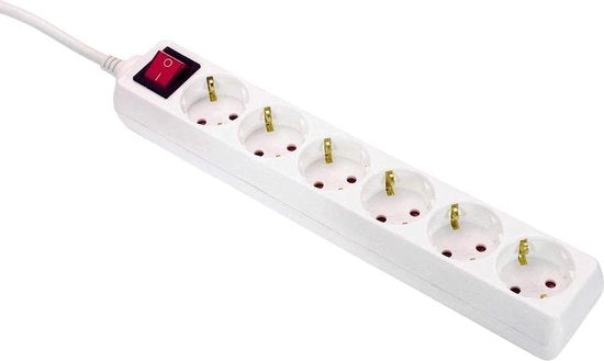 Pannello elettrico a 6 poli con interruttore e protezione contro la scossa elettrica, 5m di cavo, IP20, 230V, bianco