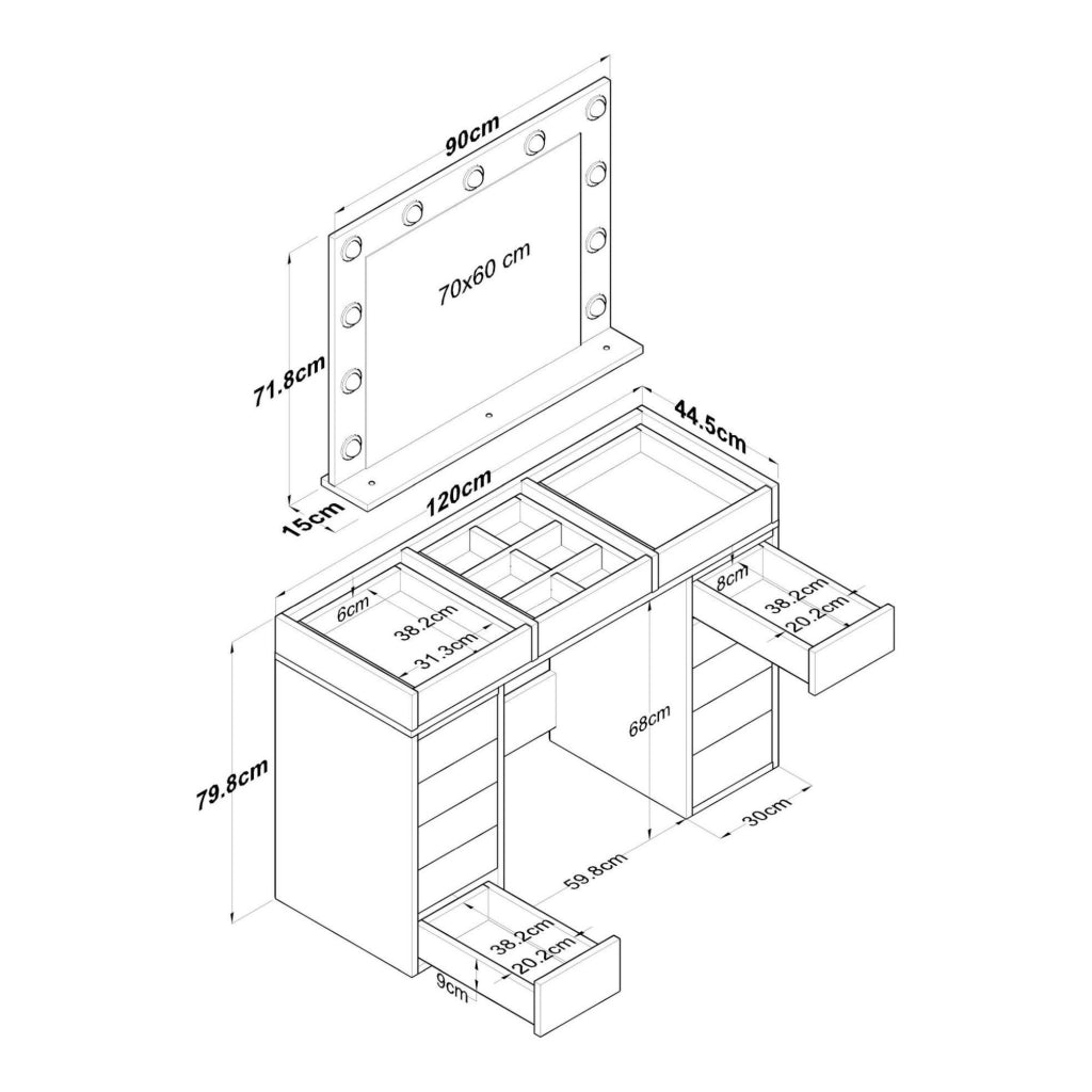 Alkarb, Cassettiera 13 Cassetti, 44.5x120x79.8h cm Bianco