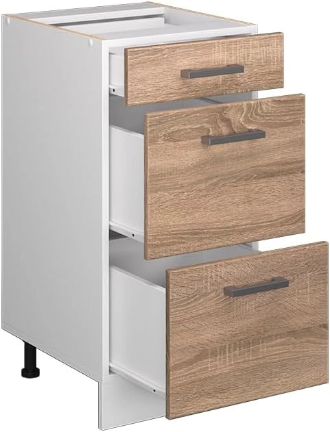 Mobiletto base per cucina R-Line, Sonoma, 40 cm con cassetti, senza piano di lavoro, per la libera combinazione all'interno di sistemi cucina modulari