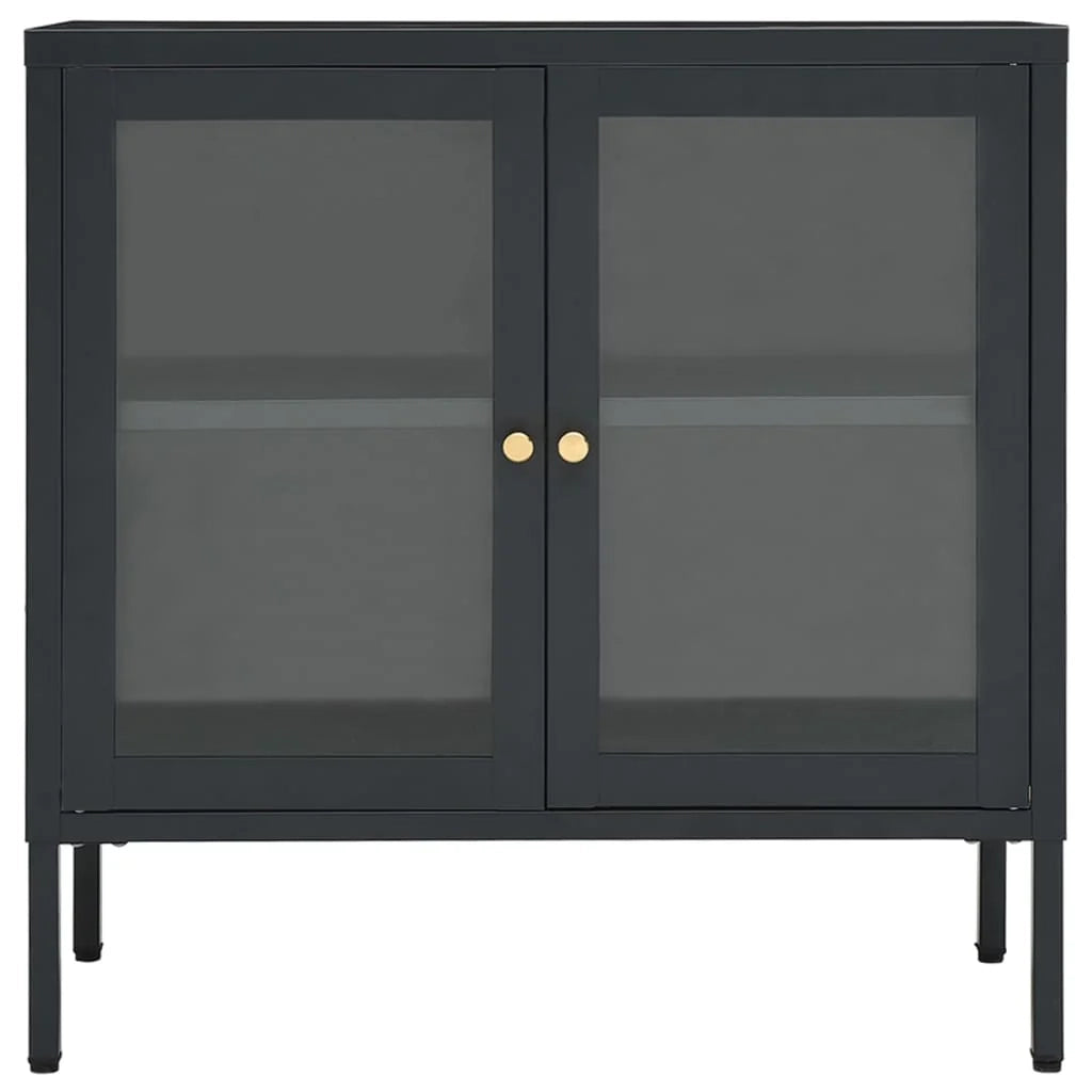 Buffet credenza cassettiera armadio mobile contenitore organizer per cucina soggiorno salotto 70 x 35 x 70 cm acciaio e vetro antracite 02_0029709