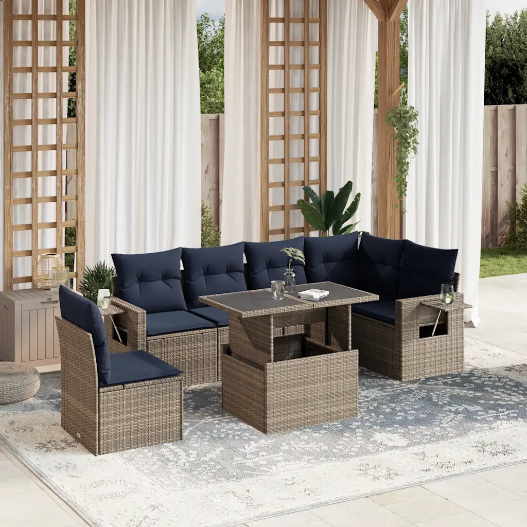 Set Divani da Giardino 7 pz con Cuscini Grigio in Polyrattan 3267941
