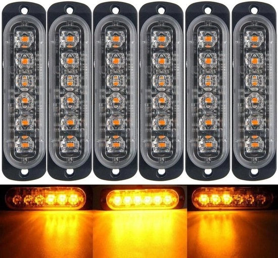 Barra di illuminazione per recupero auto a 6 LED - Interruzione del barbecue - 18 modalità lampeggianti - 12/24V - Pacchetto da 6
