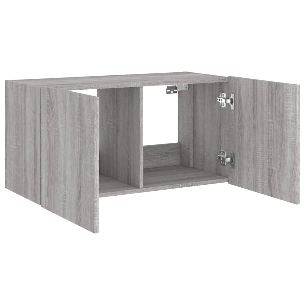 Mobile TV a Parete con Luci LED-Mobile TV a Muro Grigio Sonoma 80x35x41 cm