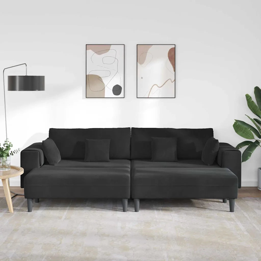 vidaXL Divano in Velluto con cuscino 3 pcs Nero 208 cm Velluto