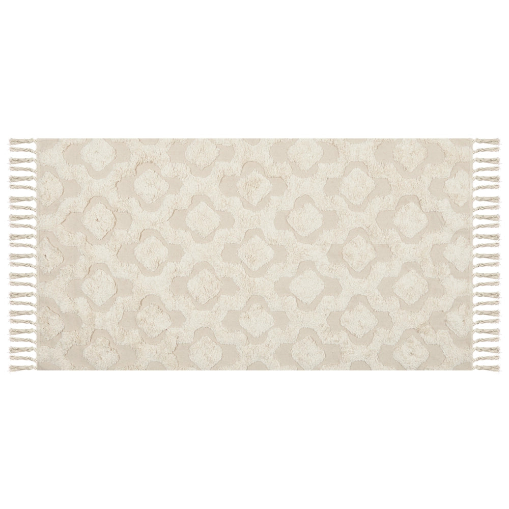 Tappeto in cotone beige 80 x 150 cm motivo geometrico trapuntato minimalista soggiorno camera da letto