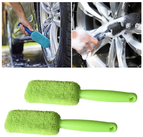 JNNJ 2-delige microvezelborstel per ruote, pulitore di ruote morbido di alta qualità per ruote e ruote di alluminio, alta qualità borstello di ruote senza graffi per Moto Truck SUV (verde)