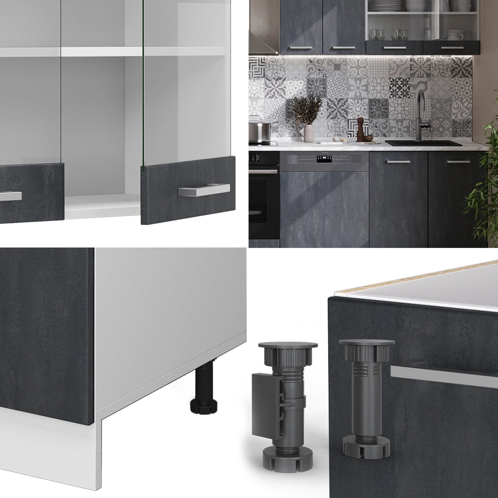 Cucina componibile R-Line Calce nera/Bianco 300 cm senza piano di lavoro Vicco