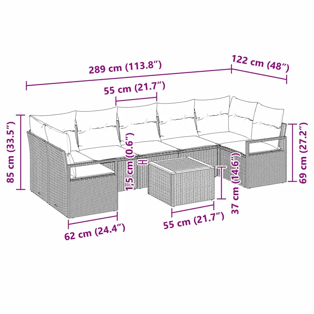 Set Divano da Giardino con cuscino 8 pcs Nero polyrattan 3347670