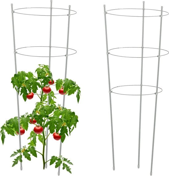 Supporto per piante - Set da 2 - Piante di clima - Metallo e plastica - 76 cm - Anelli regolabili - Supporto per pomodoro - Supporto per piante a forma semicircolare grigio