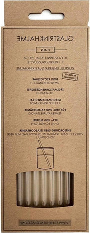 Riciclabili 20 cm 10 pezzi canne di vetro trasparente di vetro speciale - duraturo e privo di plastica - per cocktail, smoothie, succo - lunghe - ecosostenibili Canne di vetro