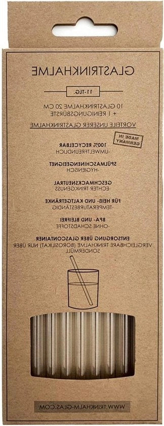 Riciclabili 20 cm 10 pezzi canne di vetro trasparente di vetro speciale - duraturo e privo di plastica - per cocktail, smoothie, succo - lunghe - ecosostenibili Canne di vetro