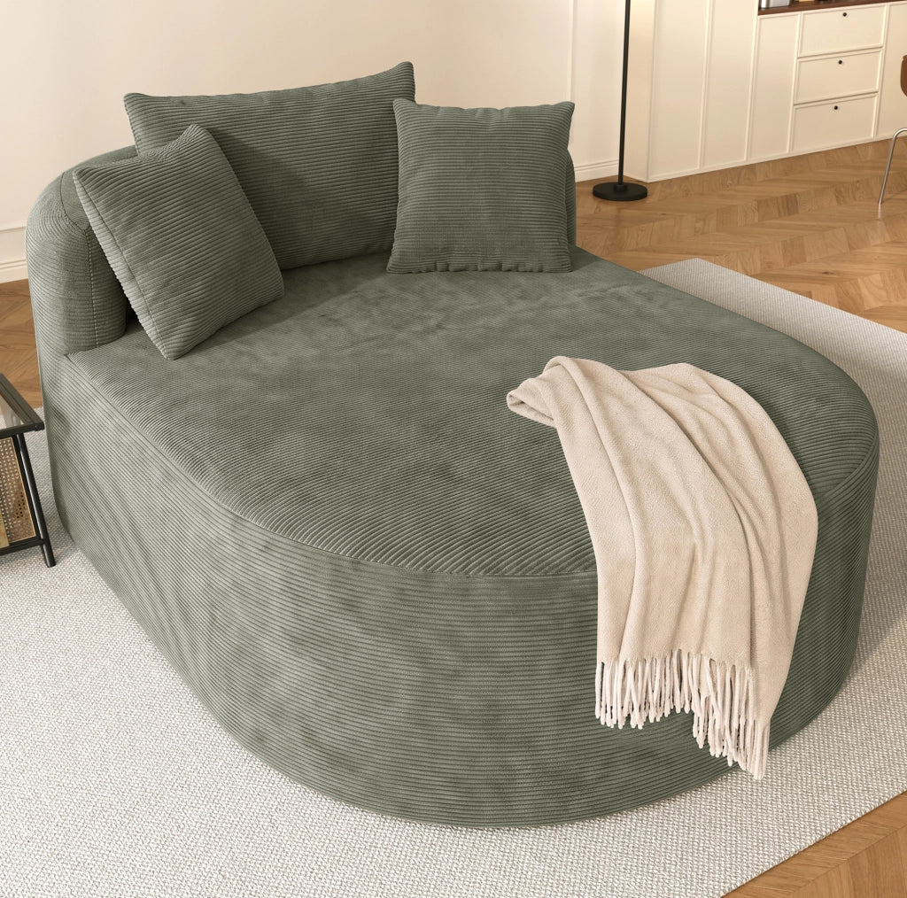 Poltrona relax ovale in tessuto a coste verde; 170 x 112;5 x 83 cm