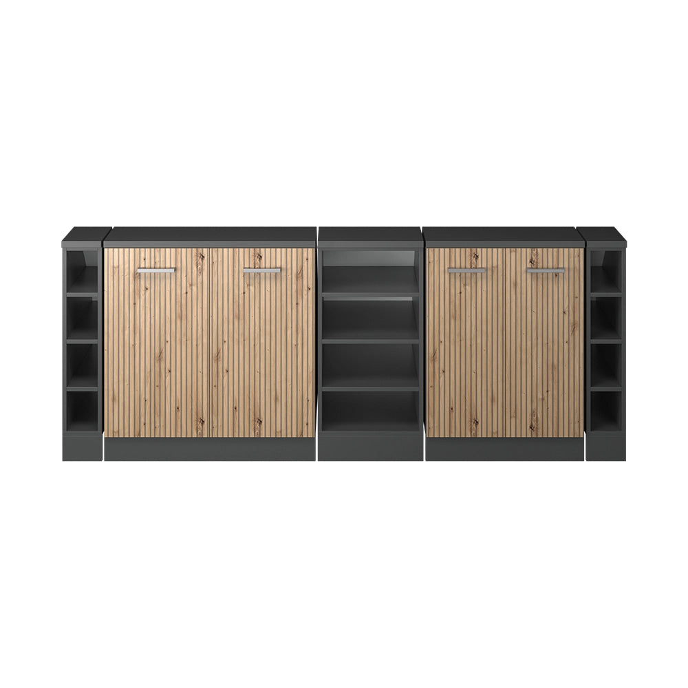 Set di mobili sottotetto Rion Rovere artigianale/Antracite 210 cm Set di 5 carcasse armadio profondità 60 cm Vicco