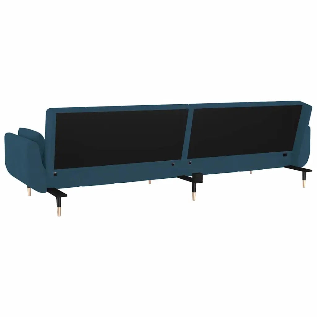 Divano Letto a 2 Posti con 2 Cuscini Blu in Velluto 337581