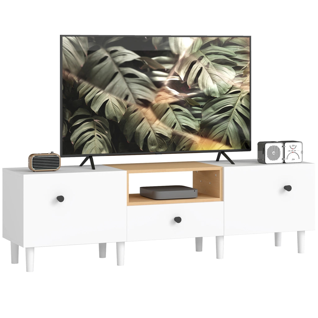 Mobile TV con Ante a Ribalta e Cassetto in Legno ¨C zephmum ¨C Bianco e Legno 150x35x45 cm