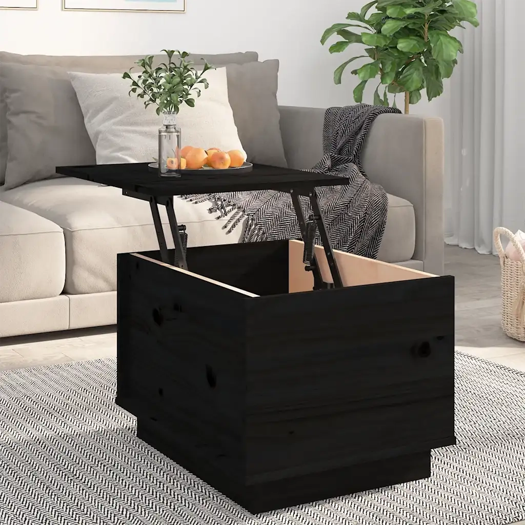 Tavolino da Salotto Nero 40x50x35 cm Legno Massello di Pino 813414