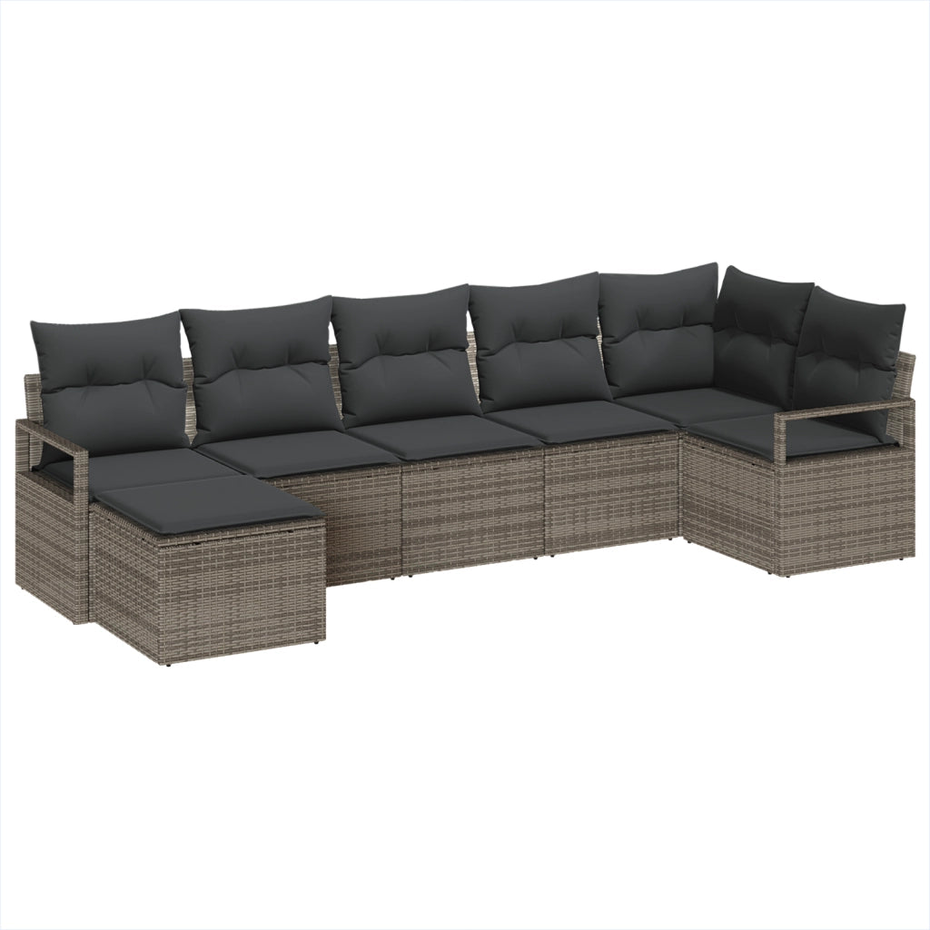 Set di divano da giardino a 7 pezzi con cuscini in polyrattan grigio