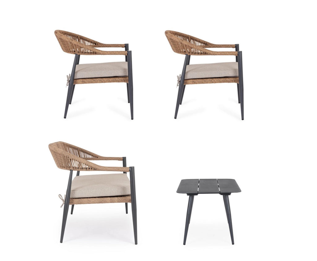 Set 4 Pezzi Salotto da Giardino con Divano 2 Poltrone e Tavolino in Alluminio e Fibra Sintetica Jandia Antracite e