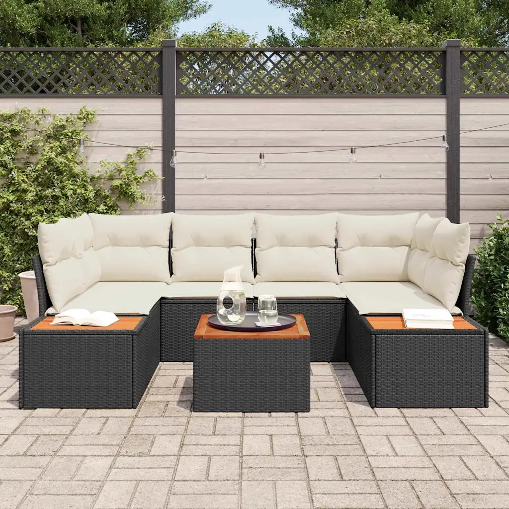 Set Divano da Giardino con cuscino 6 pcs Nero Poly Rattan 3348033