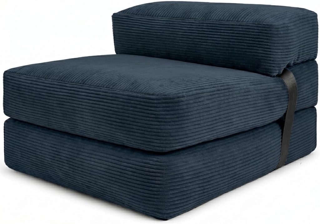 Poltrona Letto Singolo - Pouf Trasformabile in Letto Sfoderabile in Velluto a Coste - Futon Giapponese Pieghevole Pratico e Confortevole, Imbottito in Schiuma (70 x 190 cm, Grigio Chiaro)