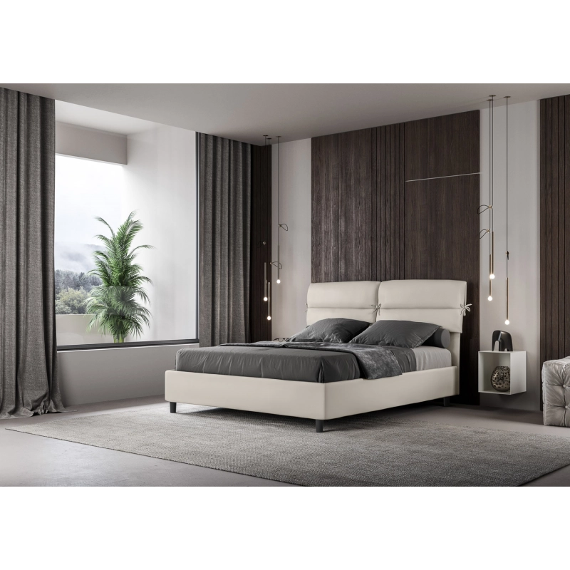 Letto imbottito Matrimoniale 160x210 cm Nandy - Bianco,Similpelle,Con rete