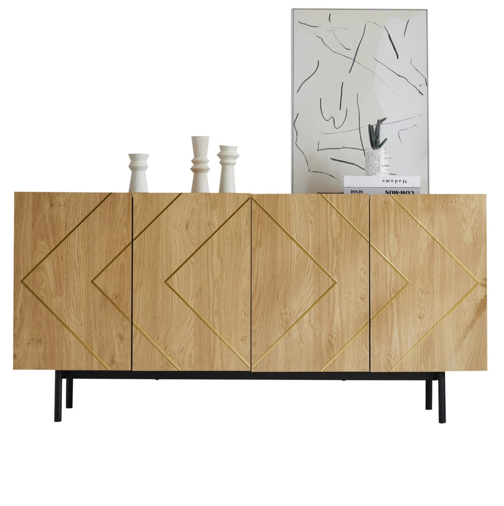 Sideboard naturale 160 cm con 4 ante e inserti in metallo