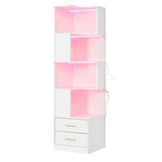 Libreria angolare con 2 cassetti e LED - per soggiorno - 165×45×45 cm - bianco