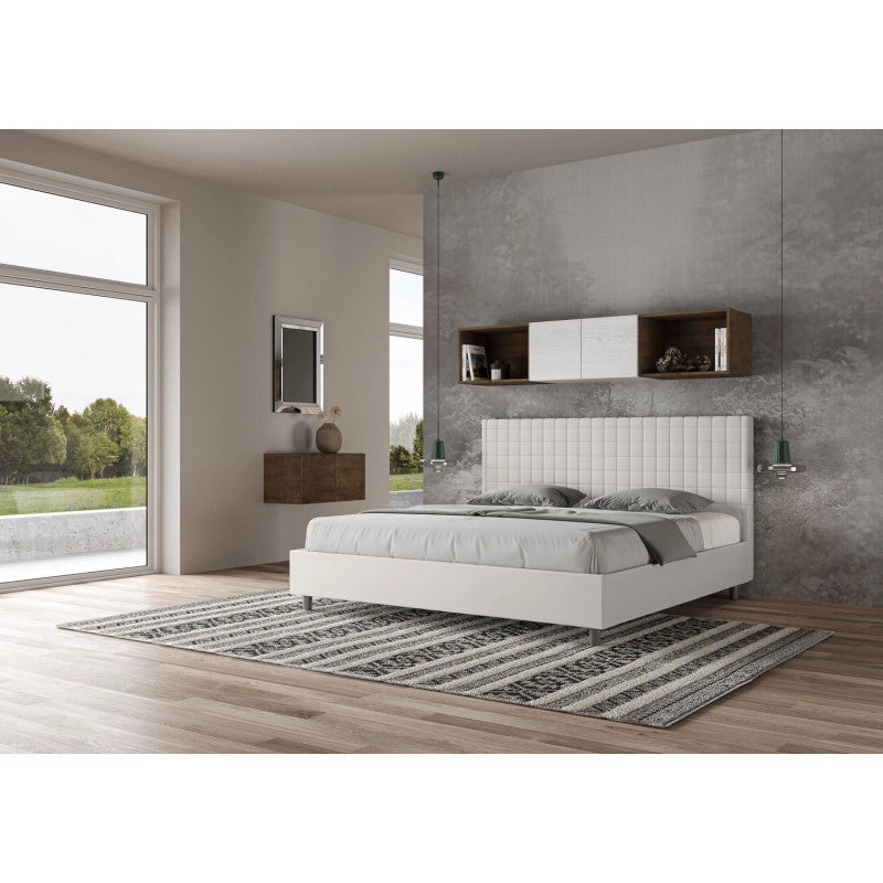 Letto imbottito Matrimoniale 180x200 cm Sunny - Bianco,Similpelle,Contenitore