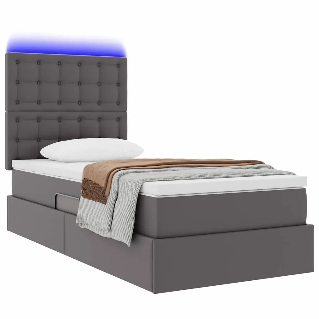 Letto con contenitore e LED Grigio 100 x 200 cm Pelle Sintetica