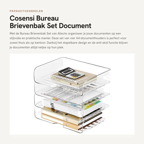Set di Cartacee da 4 - Formato A4 - Translucido - Stivato - Organizzatore per Ufficio - Materiale PET Duraturo