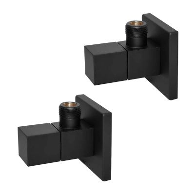 Coppia valvole da arresto quadrate nero opaco attacchi 1/2G x 3/8G