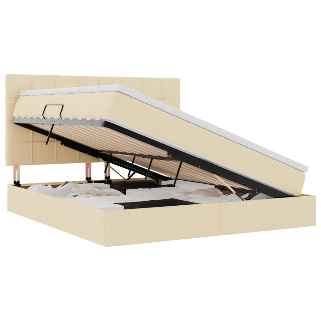 Letto con contenitore e materasso Crema 180 x 200 cm Poliestere
