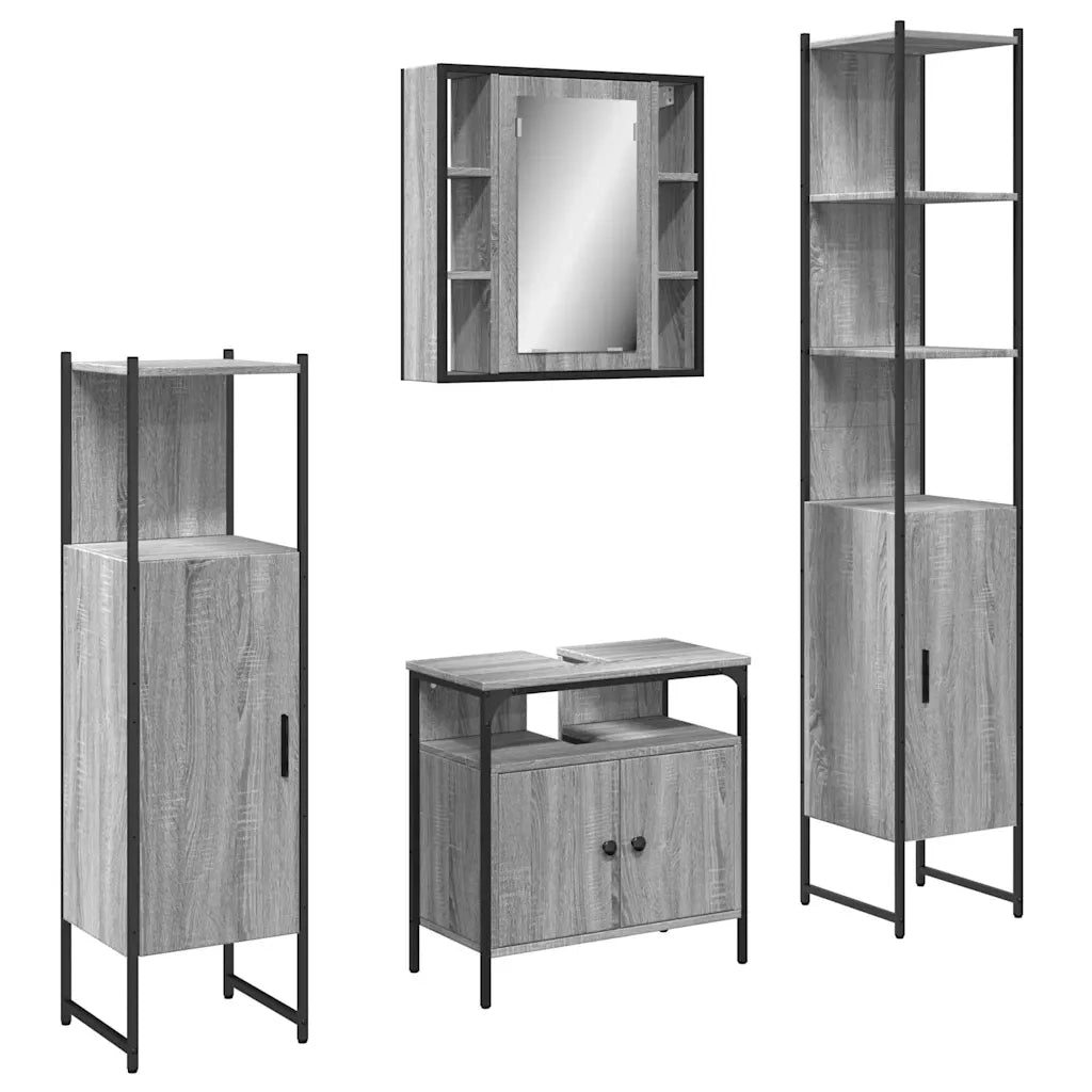 Set Mobili da Bagno | Armadio da bagno 4 pz Grigio Sonoma in Legno Multistrato