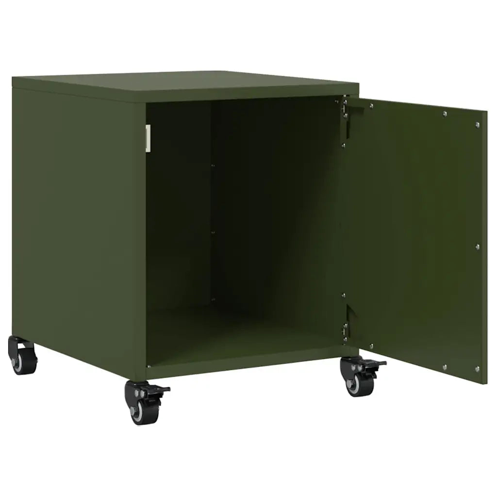 Set di 2 Comodini | Armadio da Notte | Mobiletto da notte Verde Oliva 36x39x43,5 cm in Acciaio