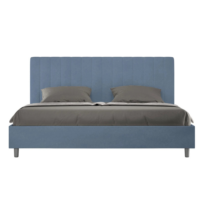 Letto imbottito Matrimoniale 190x200 cm Agueda - Contenitore,Microfibra,Blu