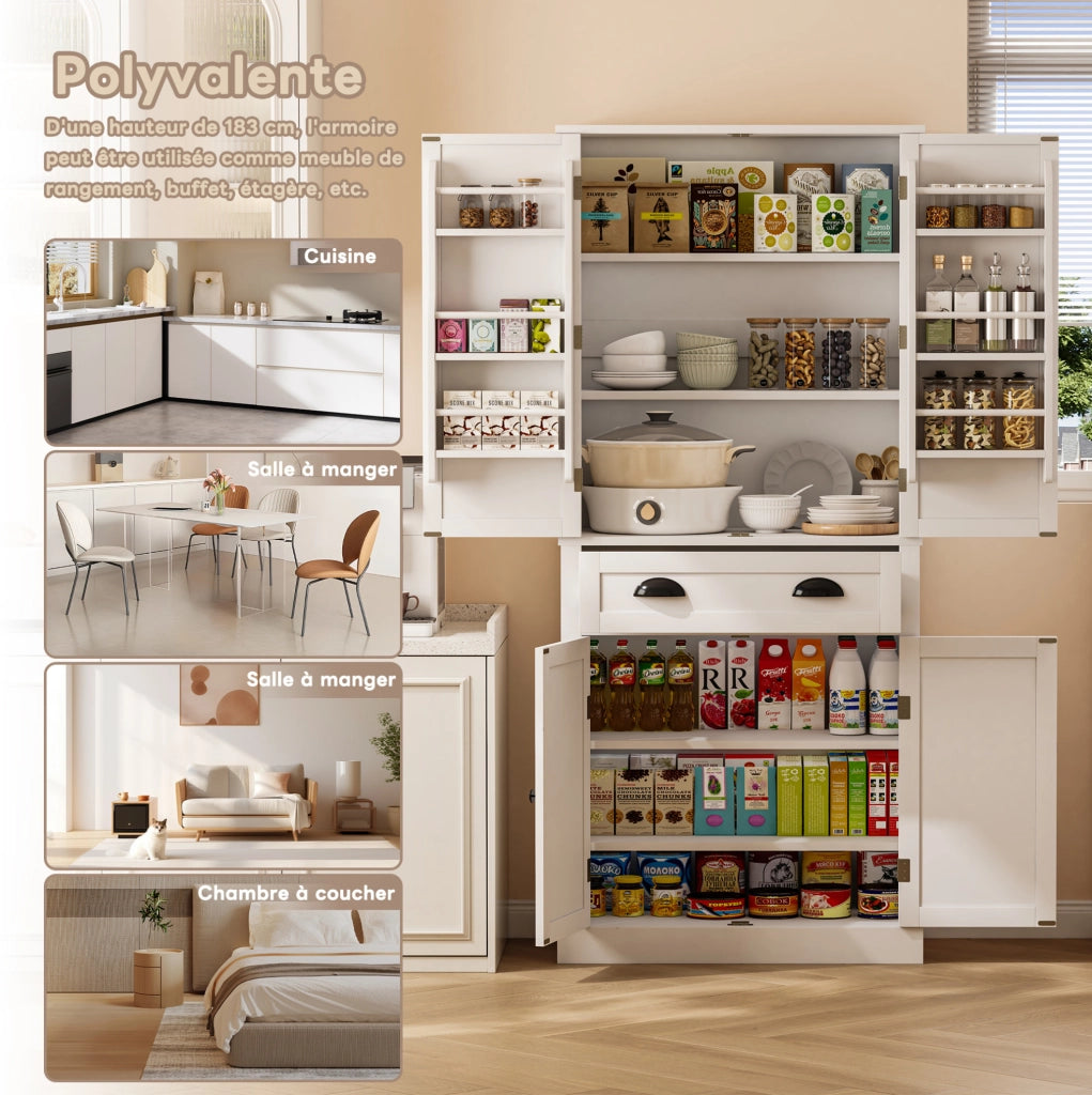 Credenza dispensa alta 80x40x182 cm con 4 ante e cassetto