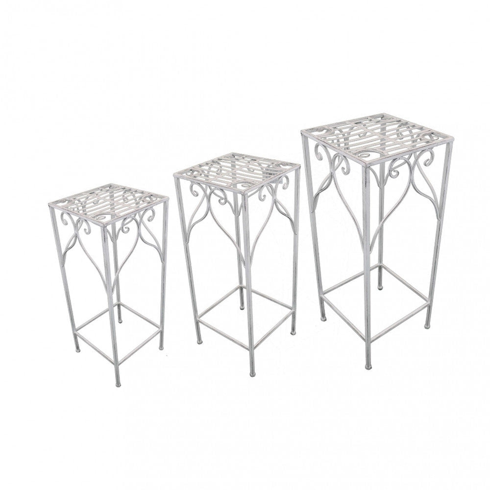 Set 3 Fioriere Vincent in Acciaio Bianco Antico