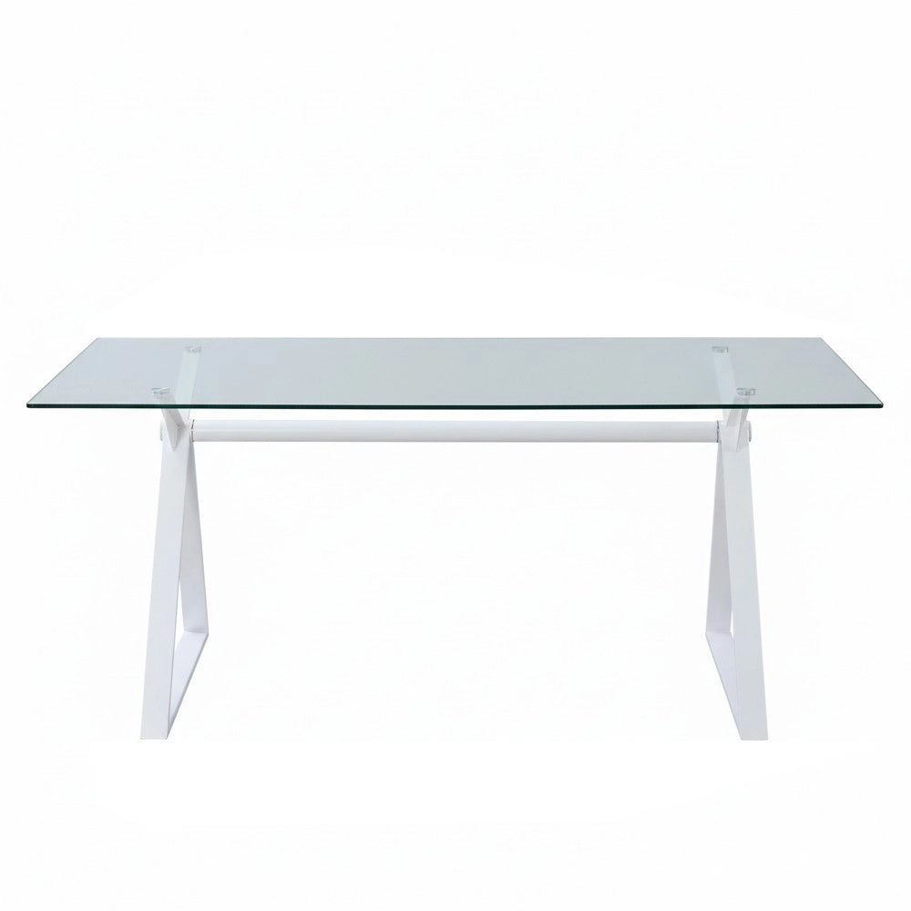 Tavolo da Pranzo Skylar 150×90 cm in Vetro Temperato con Gambe a Cavalletto bianco