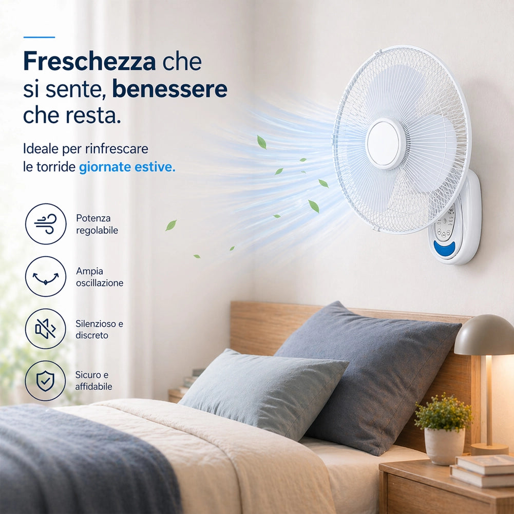 Ventilatore da Parete Bianco 40cm con Telecomando Installazione Muro Silenzioso