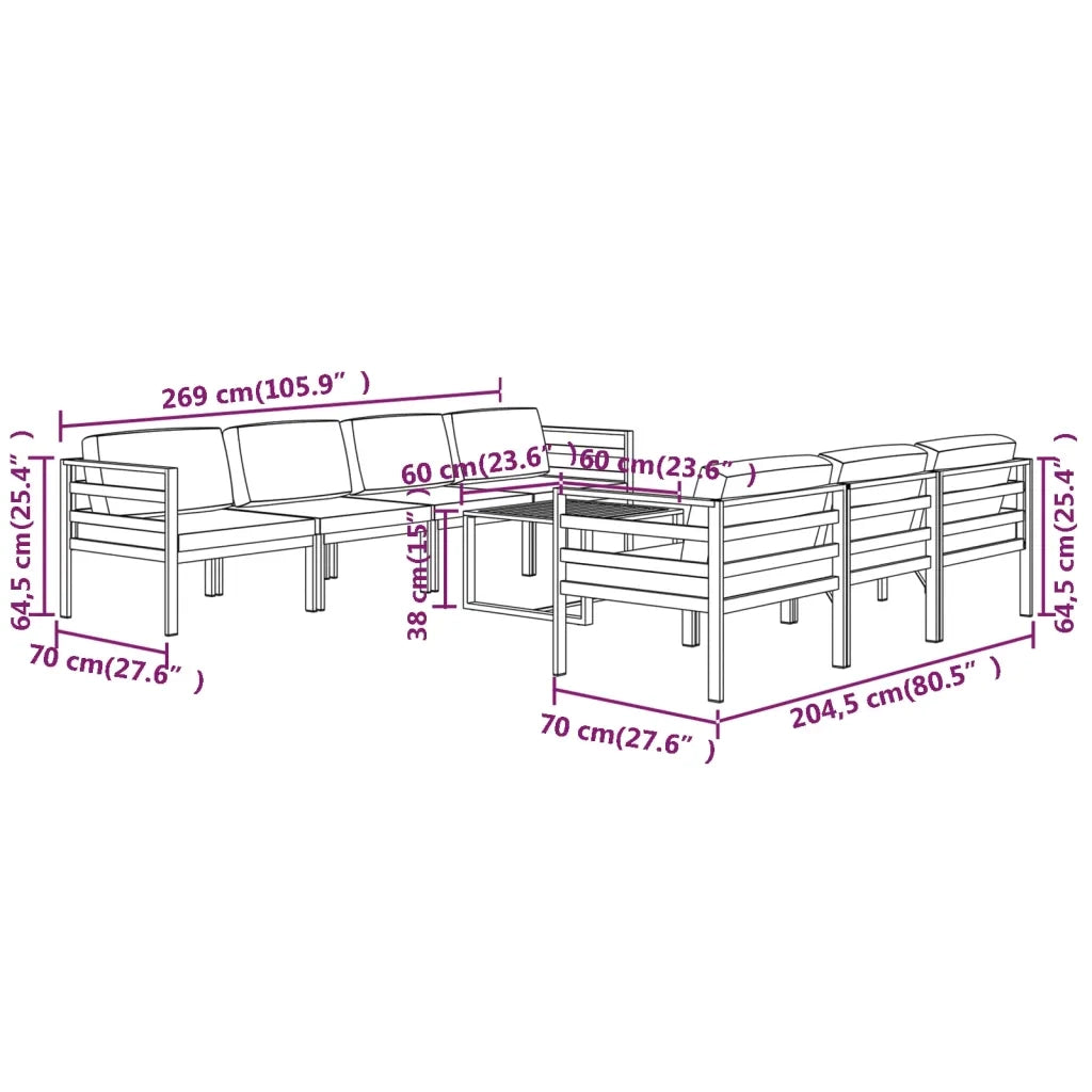 Set Divani da Giardino 8 pz con Cuscini in Alluminio Antracite cod mxl 41612