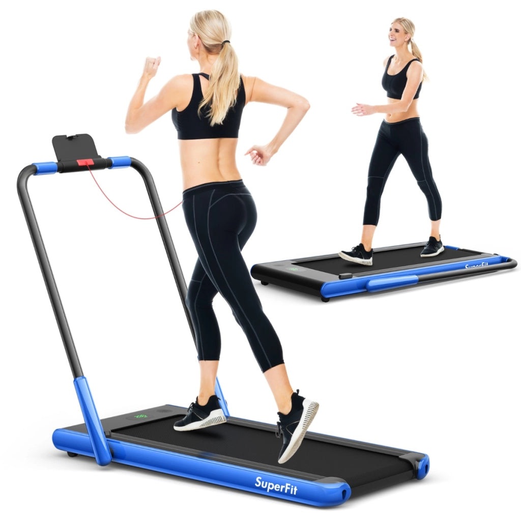 Tapis roulant pieghevole 2 in 1 con APP telecomando, Tapis roulant da 2,25HP con altoparlante display LED Blu-Tapis roulant